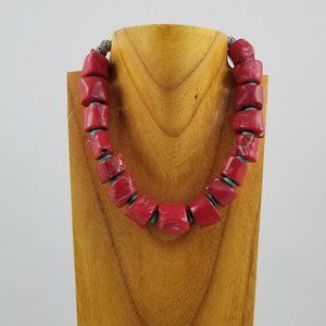 Chunky Red Coral & Turquoise Necklace & Bracelet